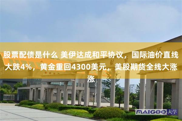 股票配债是什么 美伊达成和平协议，国际油价直线大跌4%，黄金重回4300美元，美股期货全线大涨