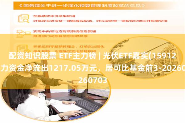 配资知识股票 ETF主力榜 | 光伏ETF嘉实(159123)主力资金净流出1217.05万元,居可比基金前3-20260703