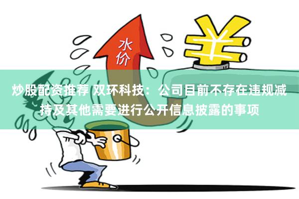 炒股配资推荐 双环科技：公司目前不存在违规减持及其他需要进行公开信息披露的事项