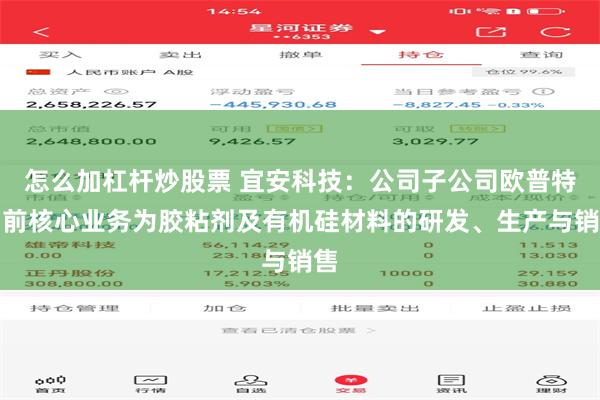 怎么加杠杆炒股票 宜安科技：公司子公司欧普特目前核心业务为胶粘剂及有机硅材料的研发、生产与销售